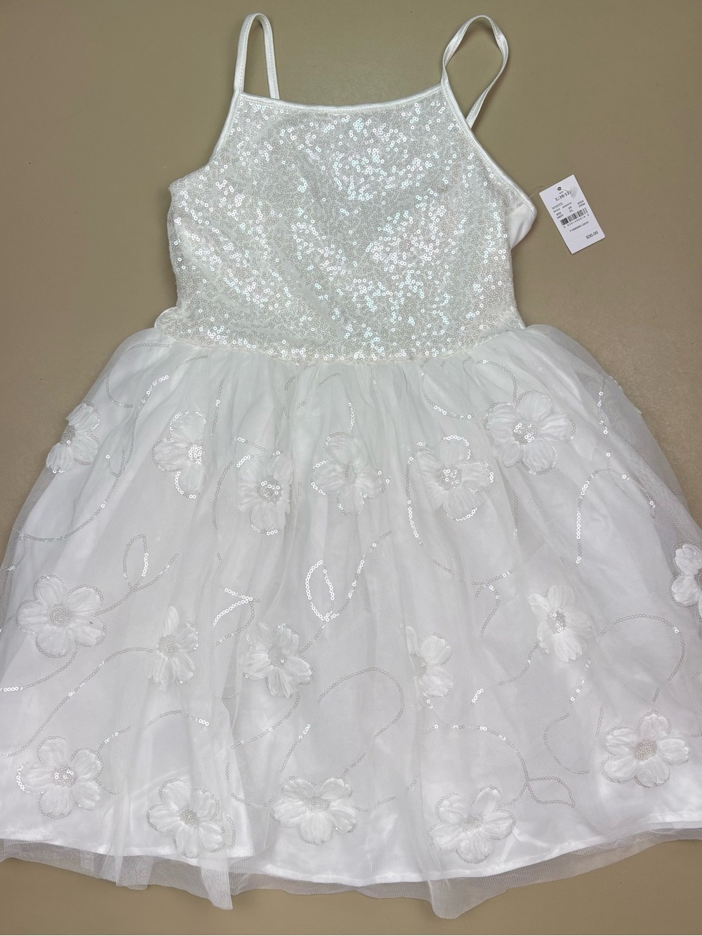 Zenzi White Sequin Tulle Dress Floral Embroidered Party Formal L 10/12